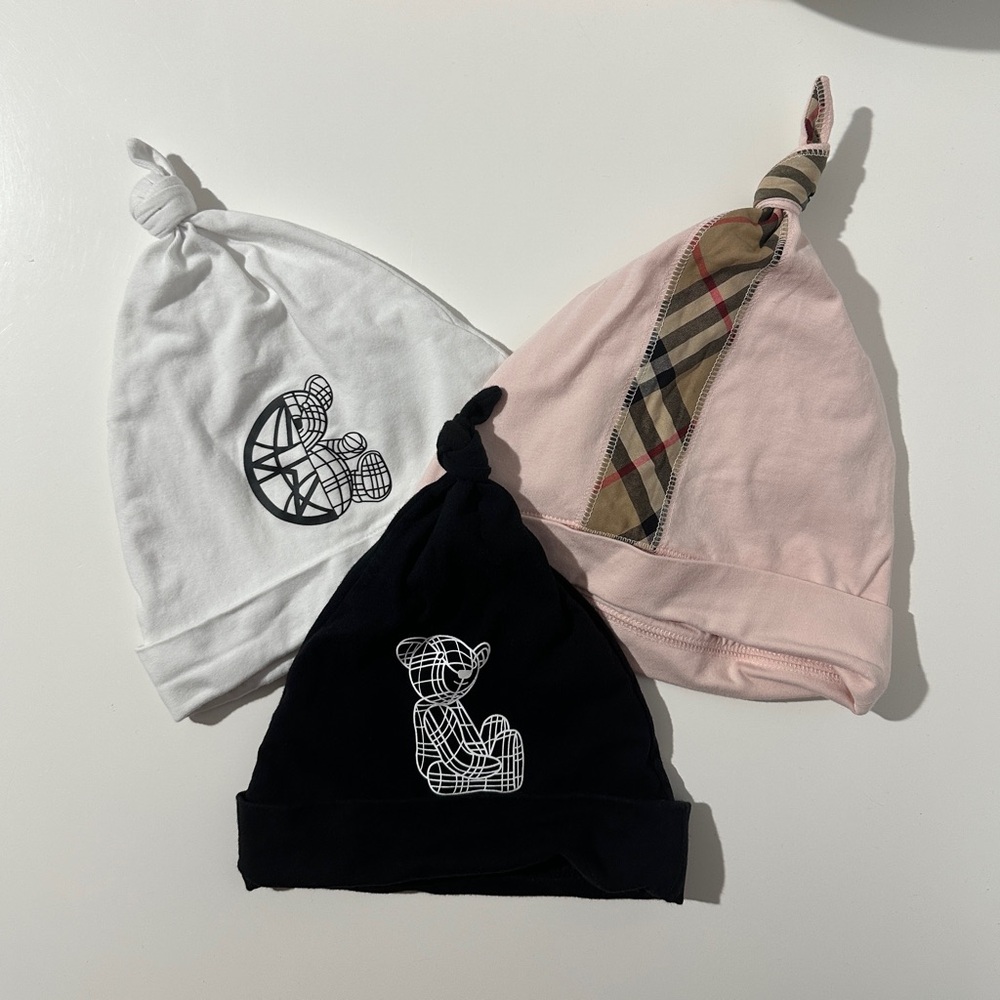 Burberry Baby Hats - White, Pink, and Black